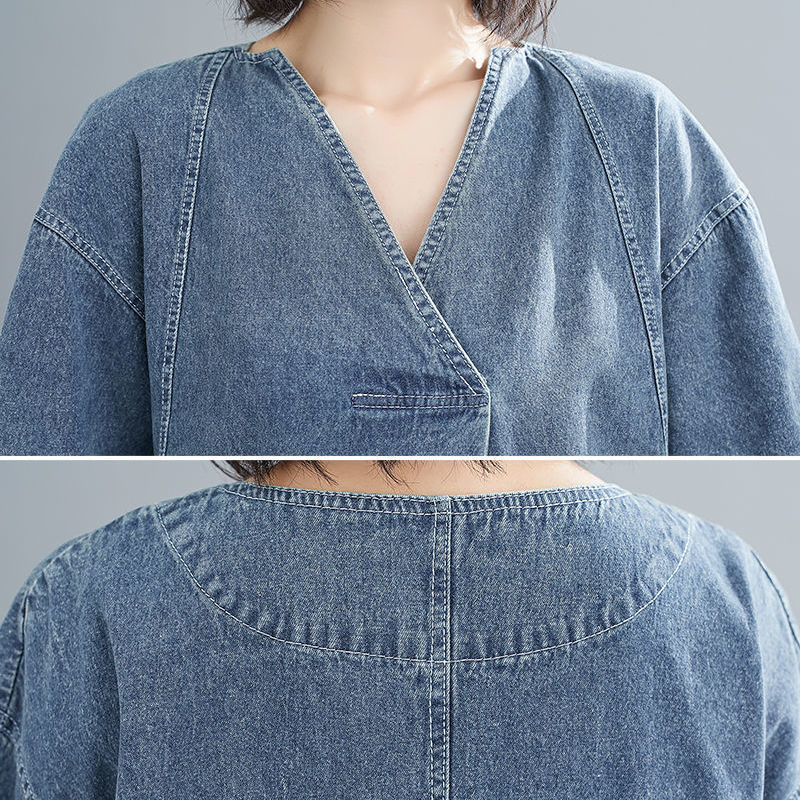 Denim V-Neck Loose Fit Dress