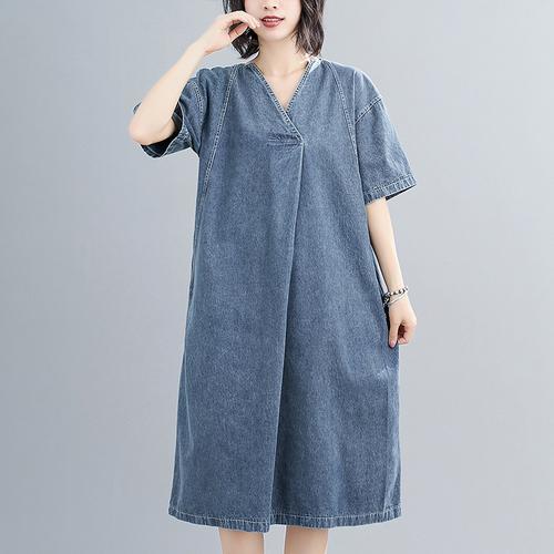 Denim V-Neck Loose Fit Dress