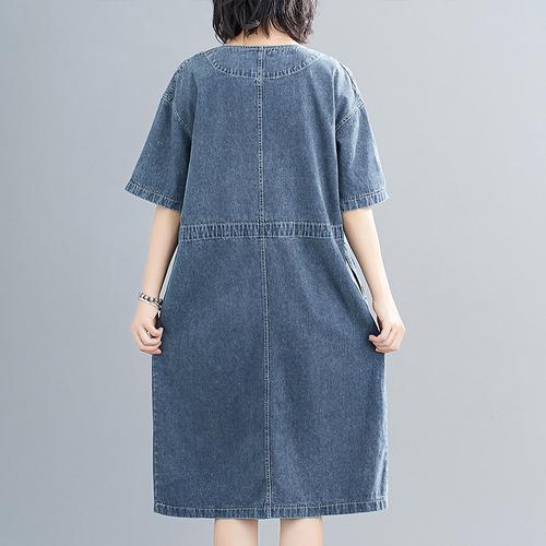 Denim V-Neck Loose Fit Dress