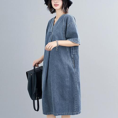 Denim V-Neck Loose Fit Dress