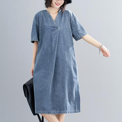 Denim V-Neck Loose Fit Dress