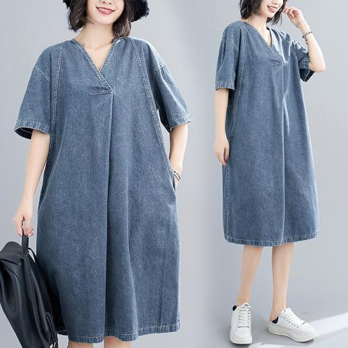 Denim V-Neck Loose Fit Dress