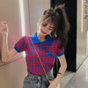 Checkered Polo Cheongsam Knit Top