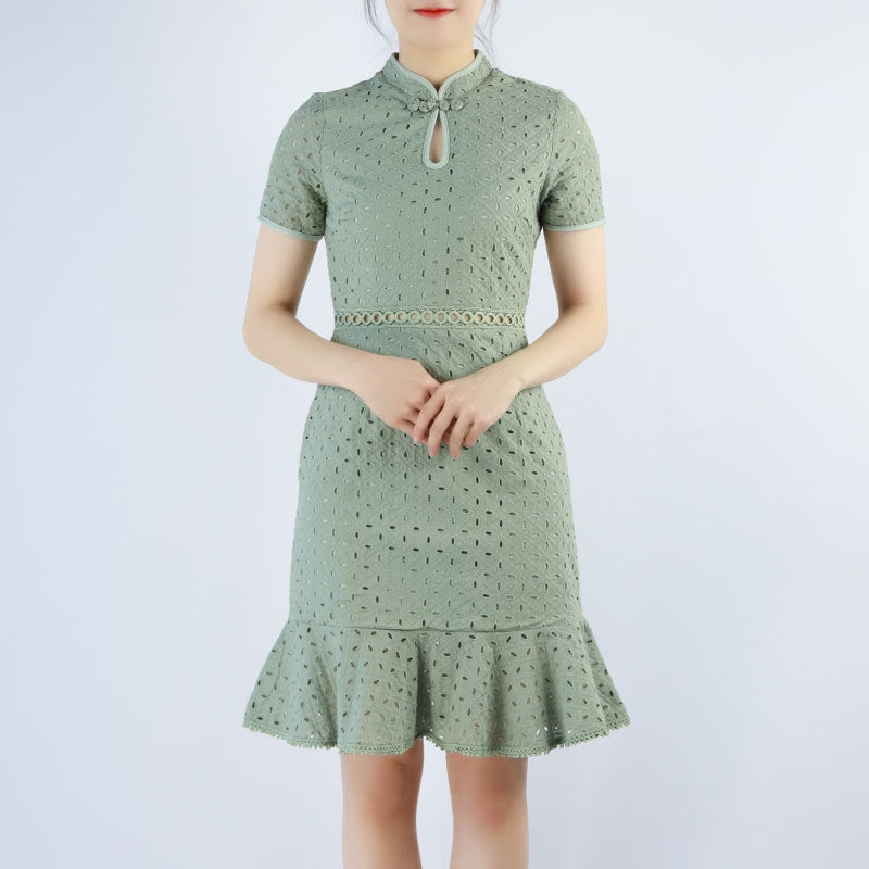 Cheongsam Eyelet Mermaid Dress