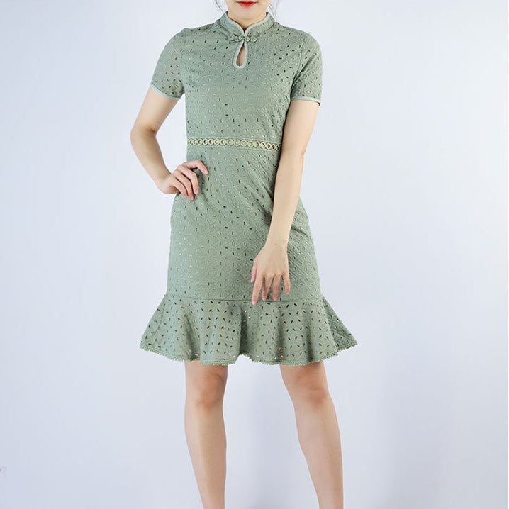 Cheongsam Eyelet Mermaid Dress