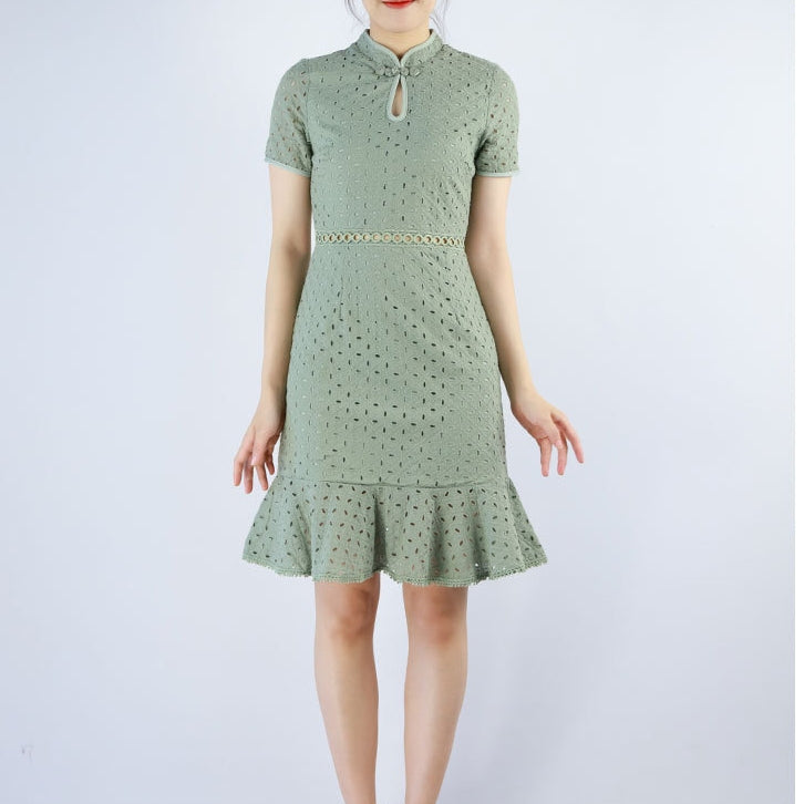 Cheongsam Eyelet Mermaid Dress