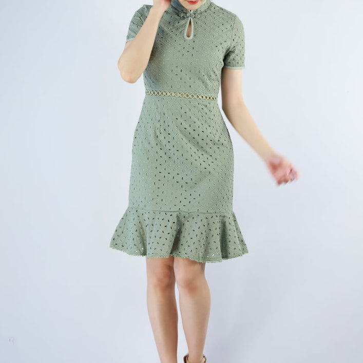 Cheongsam Eyelet Mermaid Dress