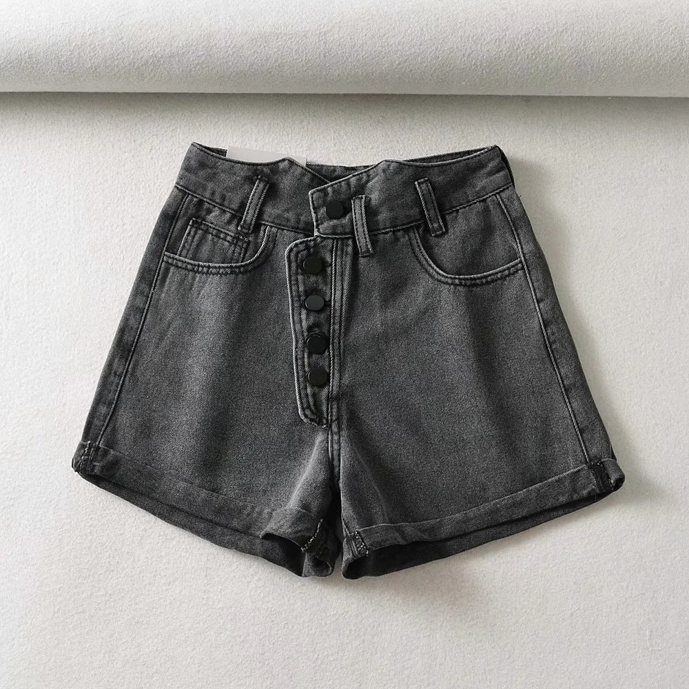 Gabriella Front Placket High Waist Denim Shorts