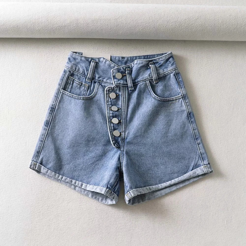 Gabriella Front Placket High Waist Denim Shorts