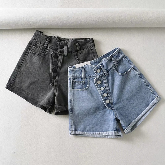 Gabriella Front Placket High Waist Denim Shorts