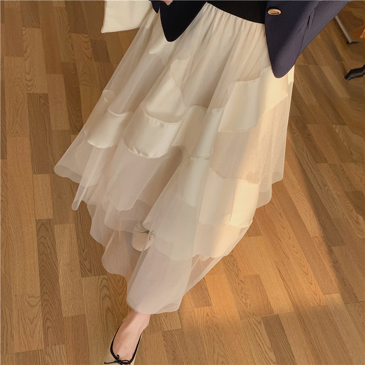 Avie High Waist Irregular Mesh Swing Skirt