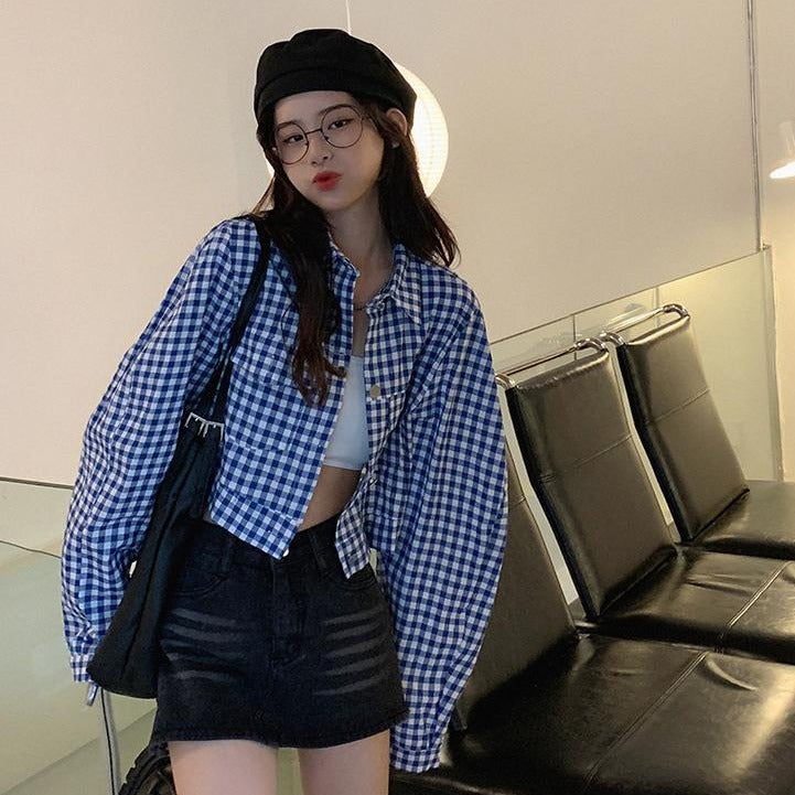 Ria Checkered Collared Crop Jacket