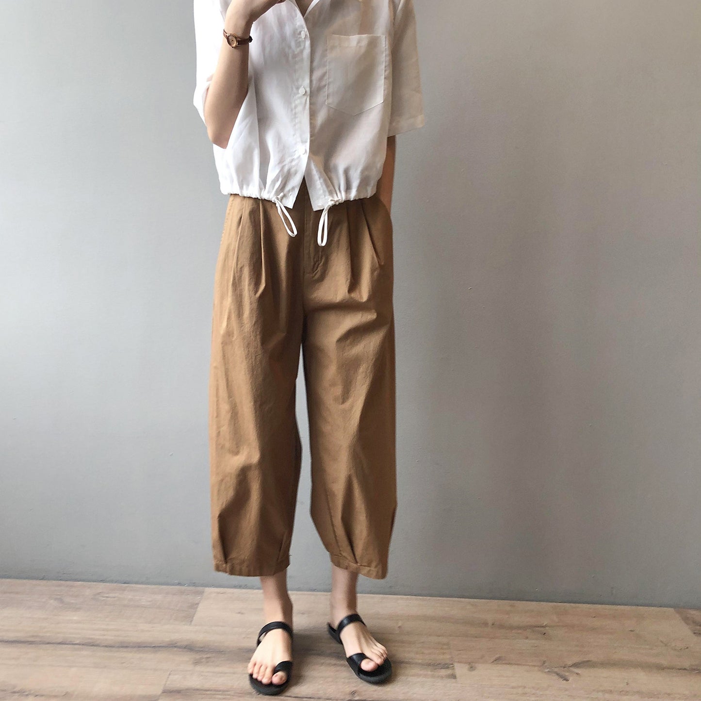 Sanyia Elastic High Waist Cropped Pants