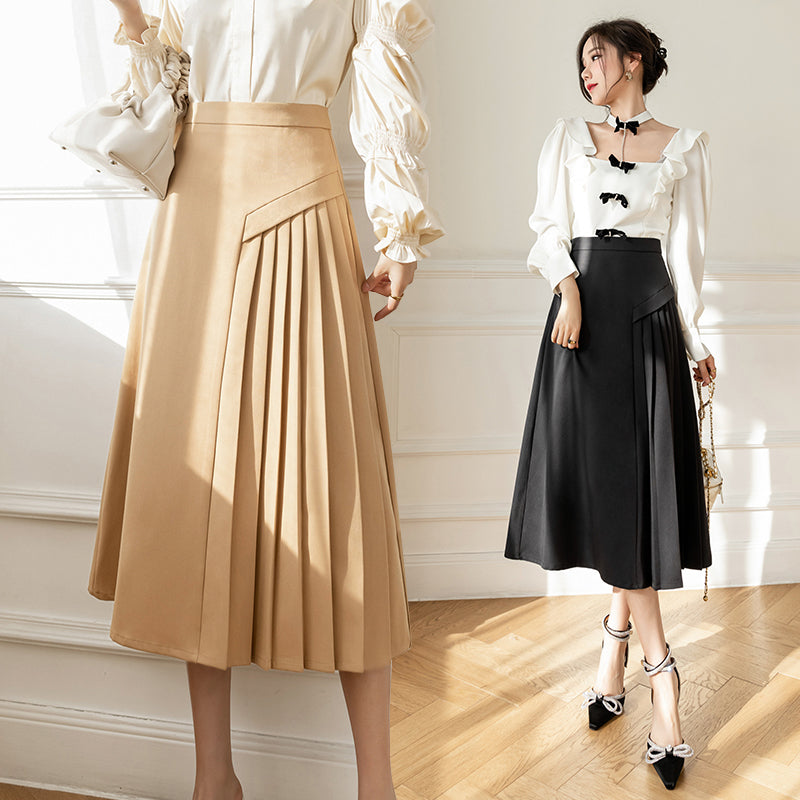 Finn Asymmetric A-Line Side Pleated Skirt