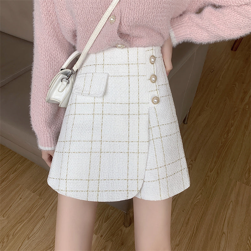 Amie Checkered Gold Button Skort