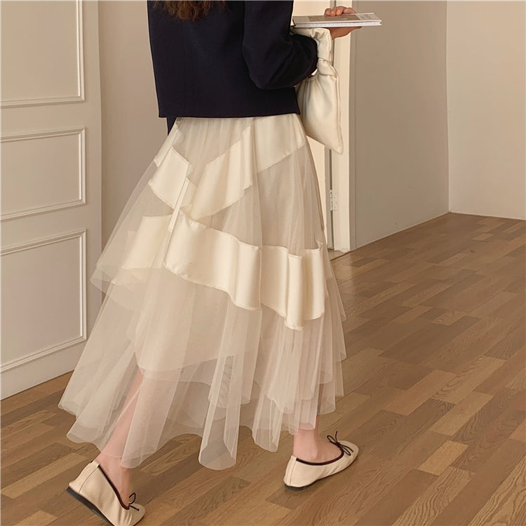 Avie High Waist Irregular Mesh Swing Skirt