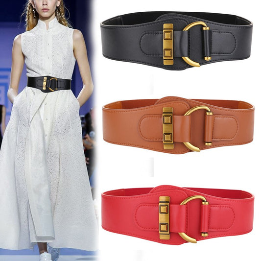 Hook Buckle Back Elastic Wide Belt