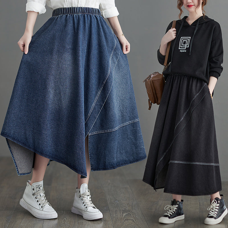 Riena Denim Irregular Swing Skirt