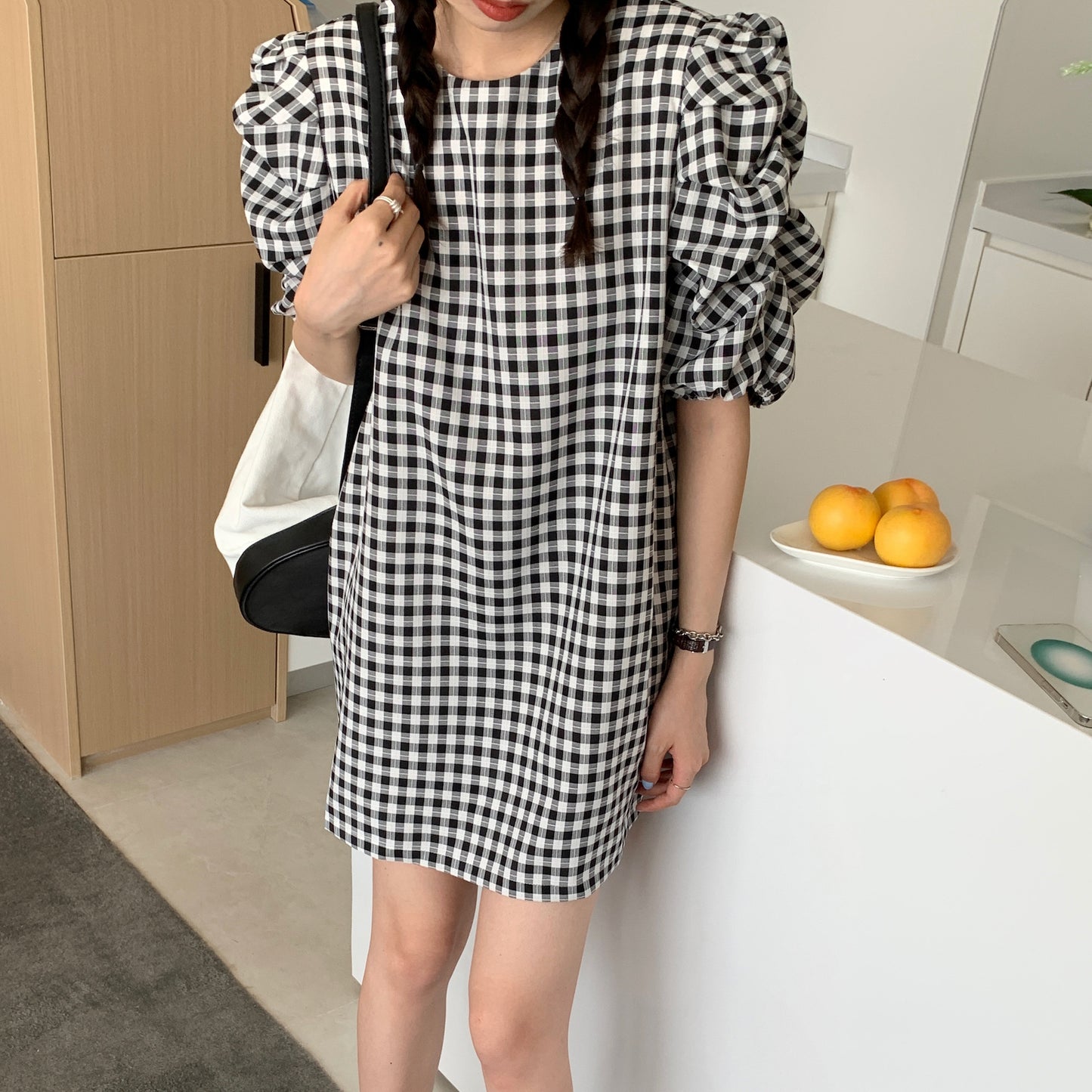 Arian Puff Sleeve Plaid Dress