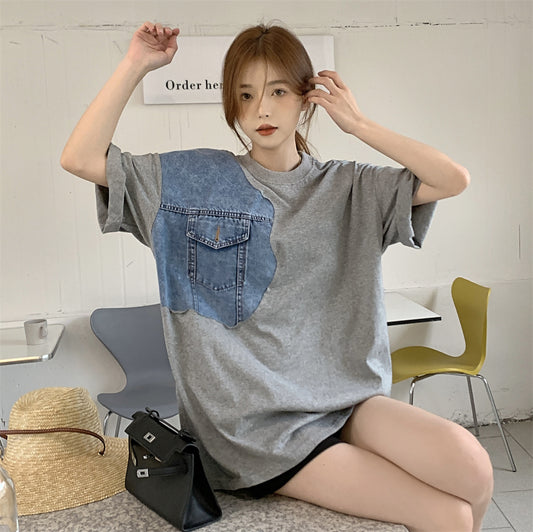 Oliwa Denim Stitching Oversized T-Shirt