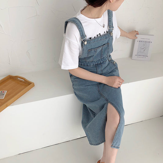 Christa Quick Midi Slit Denim Overalls