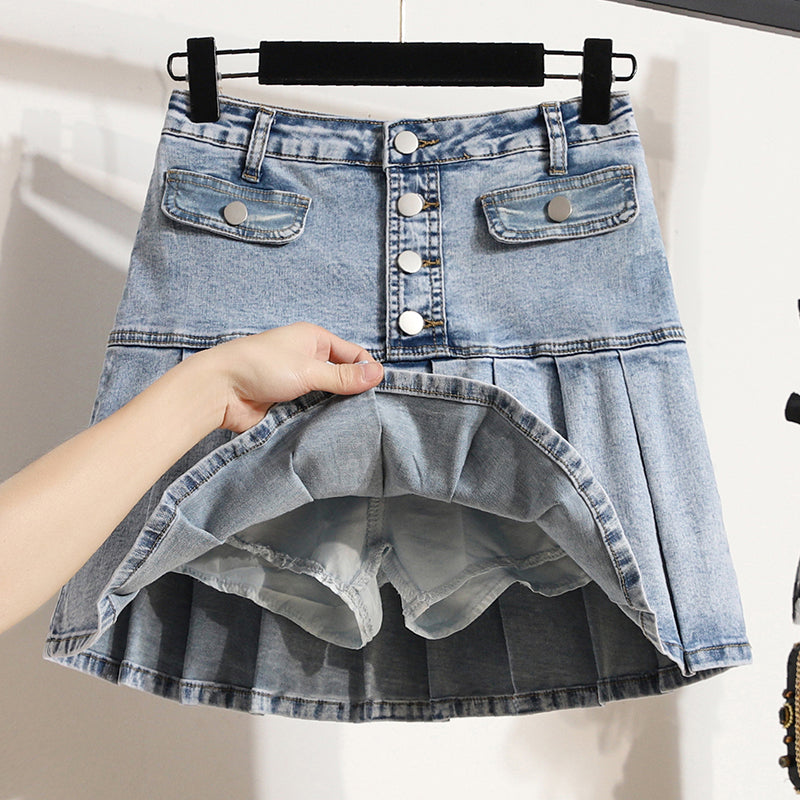 Zayi Pleated Denim Mini Skirt