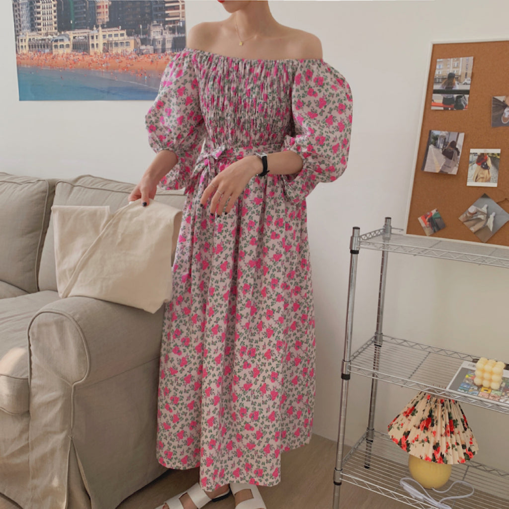 Raimin Floral Off Shoulder Long Dress