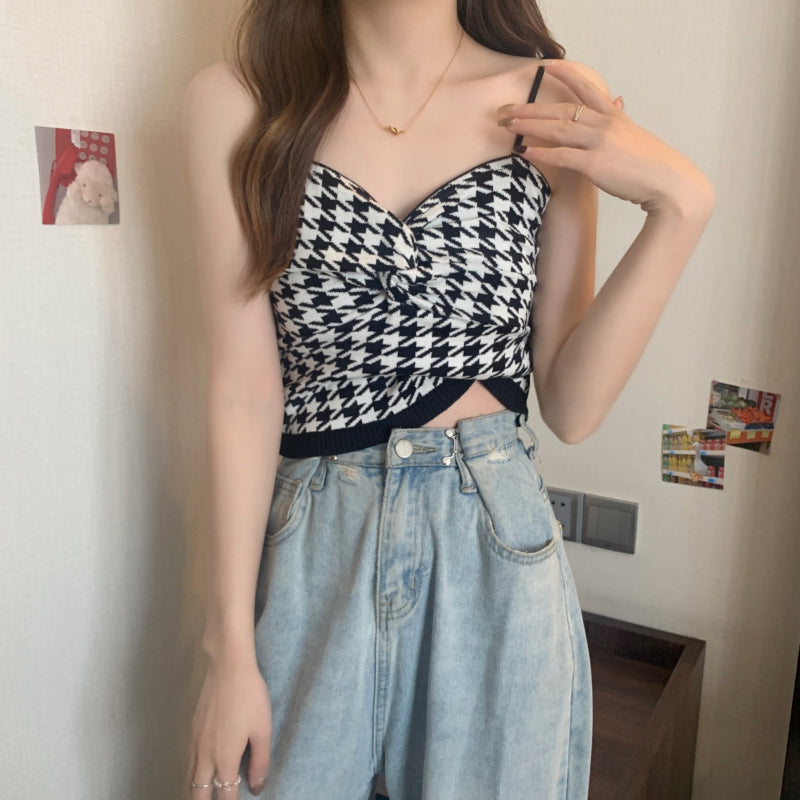 Zephy Houndstooth Front Twist Top