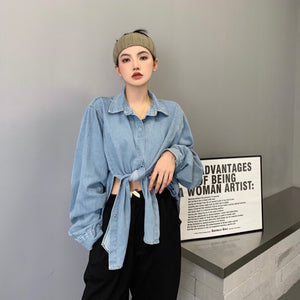 Sasha Front Knot Denim Blouse