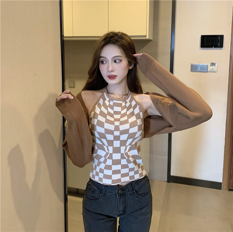 Lara Checkered Knit Halter Top