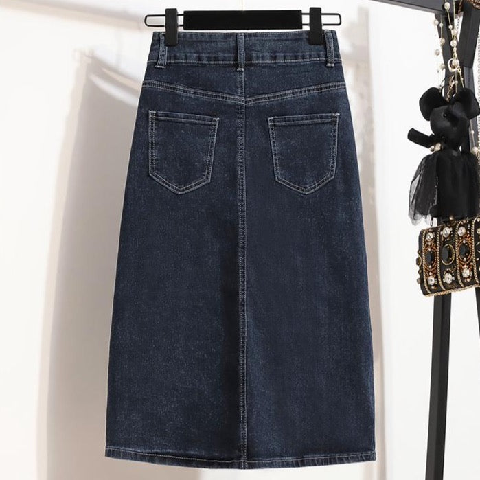 Mitzie Front Slit Denim Skirt