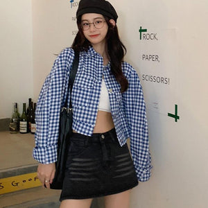 Ria Checkered Collared Crop Jacket