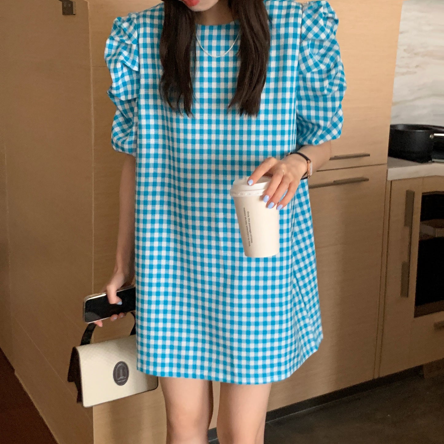 Arian Puff Sleeve Plaid Dress