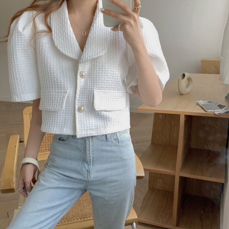 Feeney Cropped Puff Sleeve Blazer Top