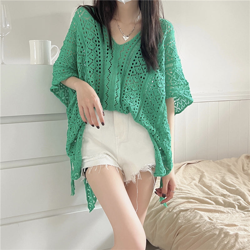 Sage Hollow Lace Up Batwing Top