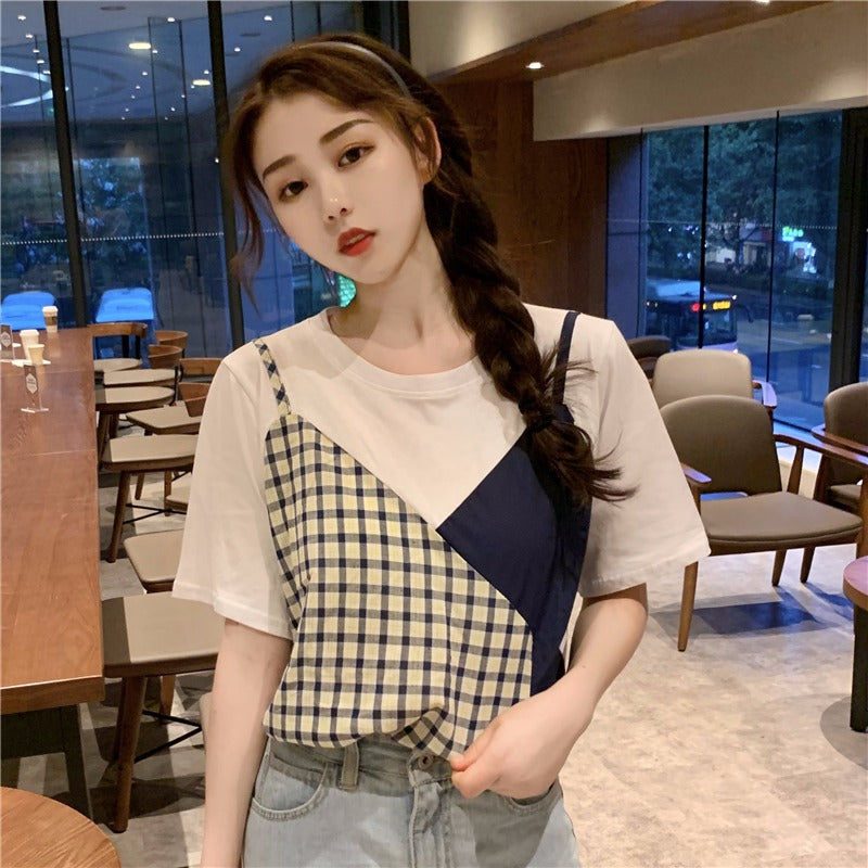 Novi Stitched Plaid Top