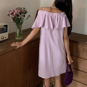 Correa Striped Layered Off Shoulder Dress