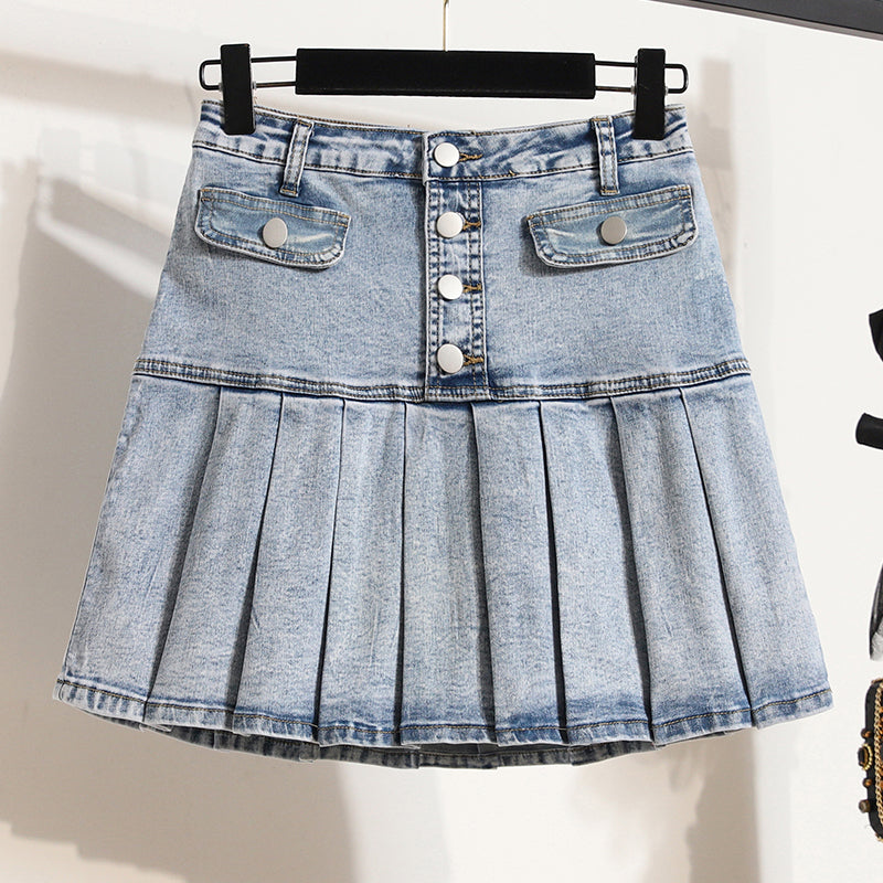 Zayi Pleated Denim Mini Skirt