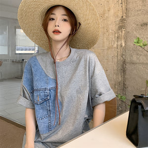 Oliwa Denim Stitching Oversized T-Shirt