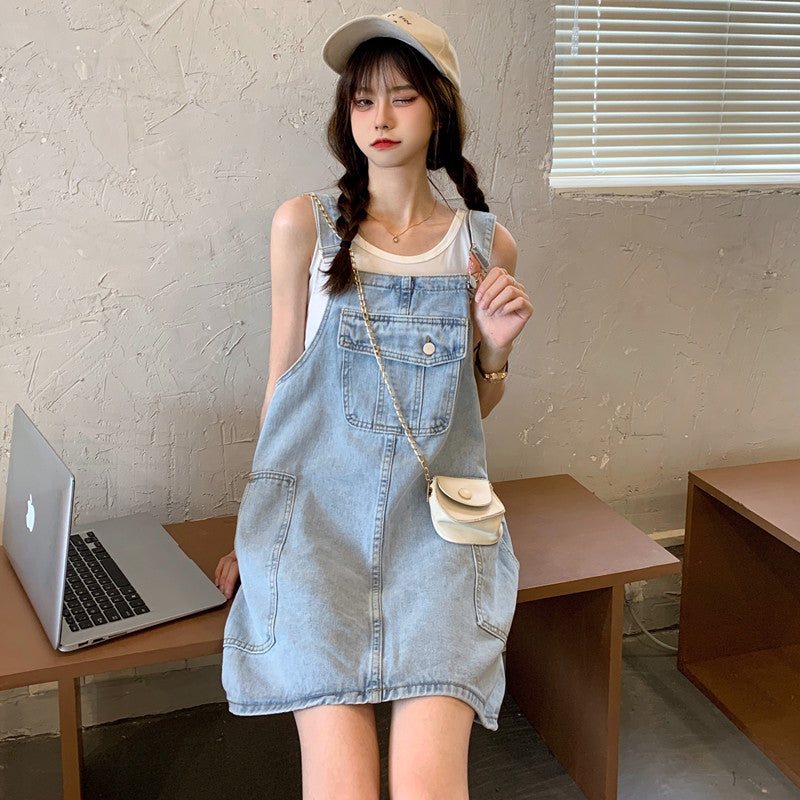 Plus Slant Pocket Denim Overall Dress Without Top | SHEIN IN