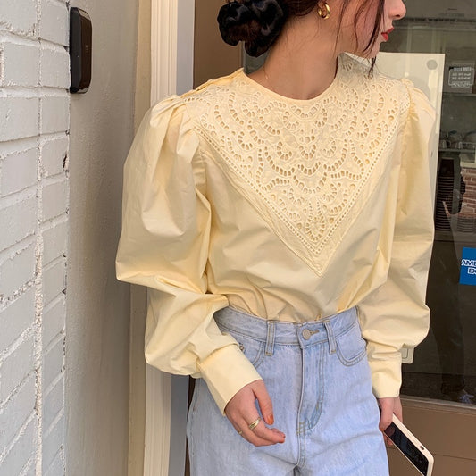 Janine Eyelet Bubble Sleeve Blouse