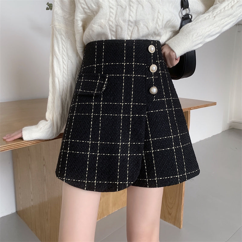 Amie Checkered Gold Button Skort