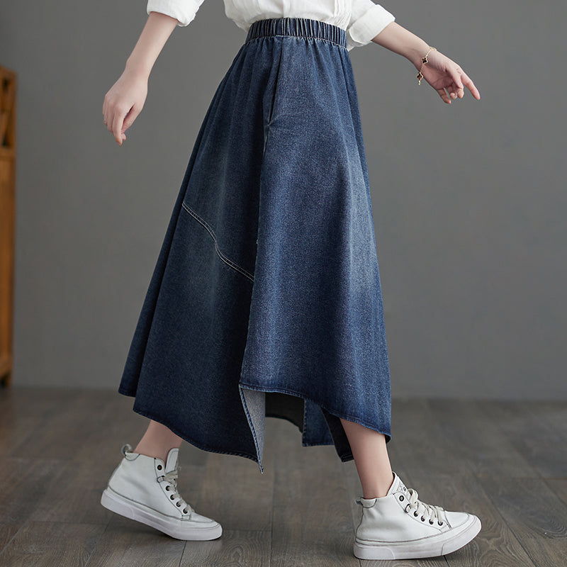 Riena Denim Irregular Swing Skirt