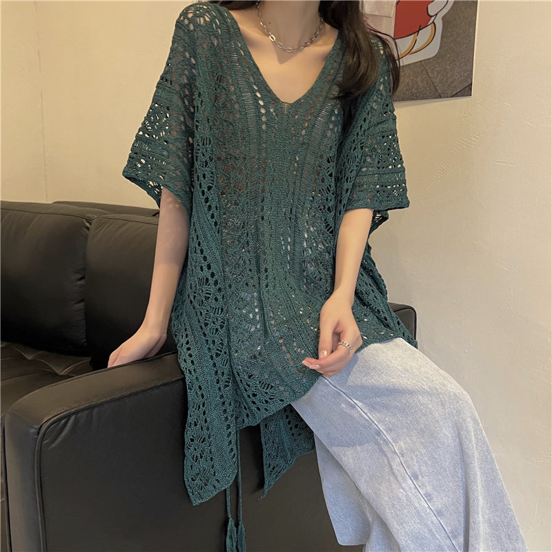 Sage Hollow Lace Up Batwing Top