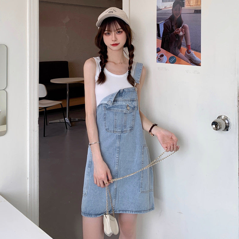 Nylah Denim Overall Dress