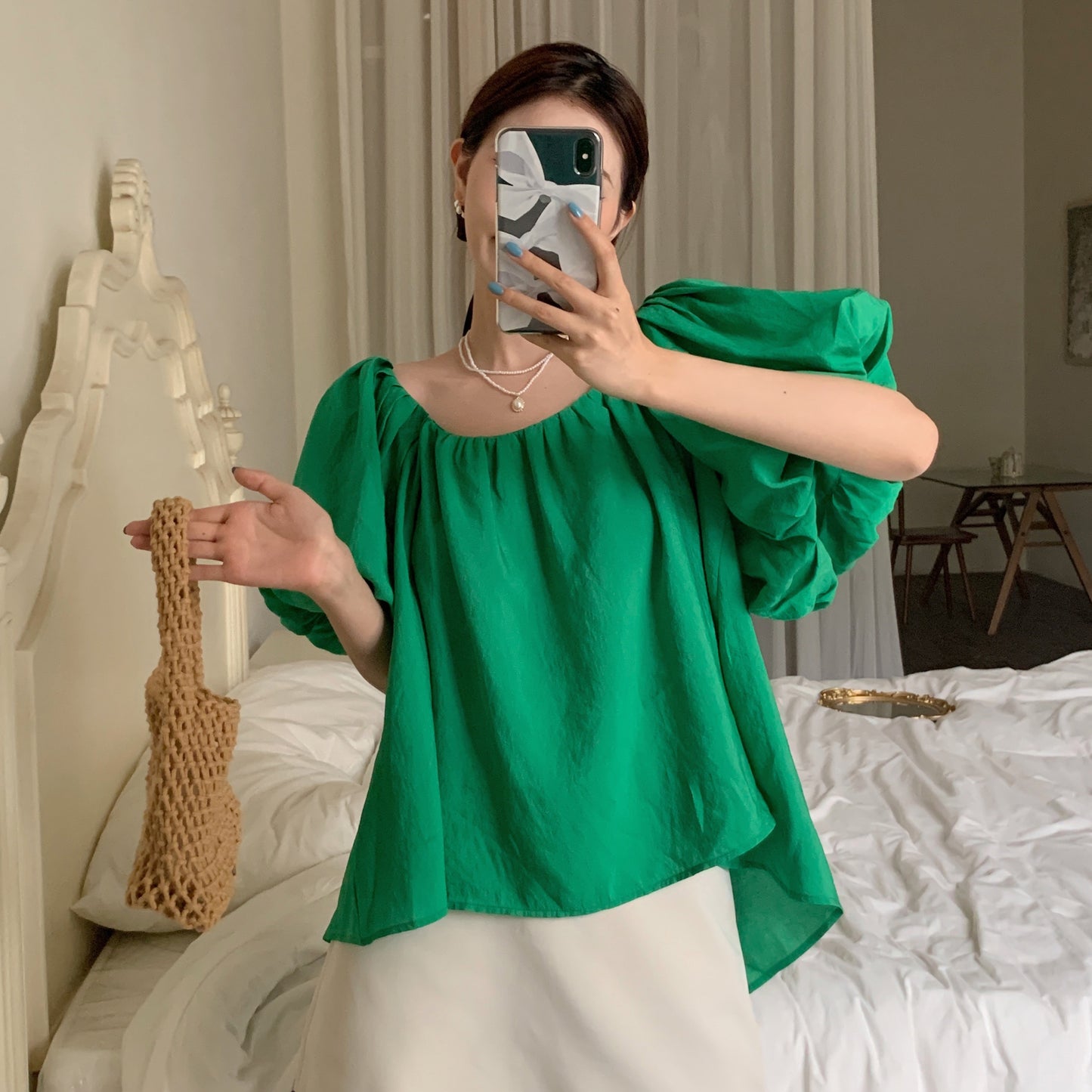 Skye Low Back Ribbon Puff Sleeve Blouse