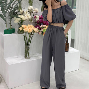 Hiana Off Shoulder Tube Top + Pants 2PC Set