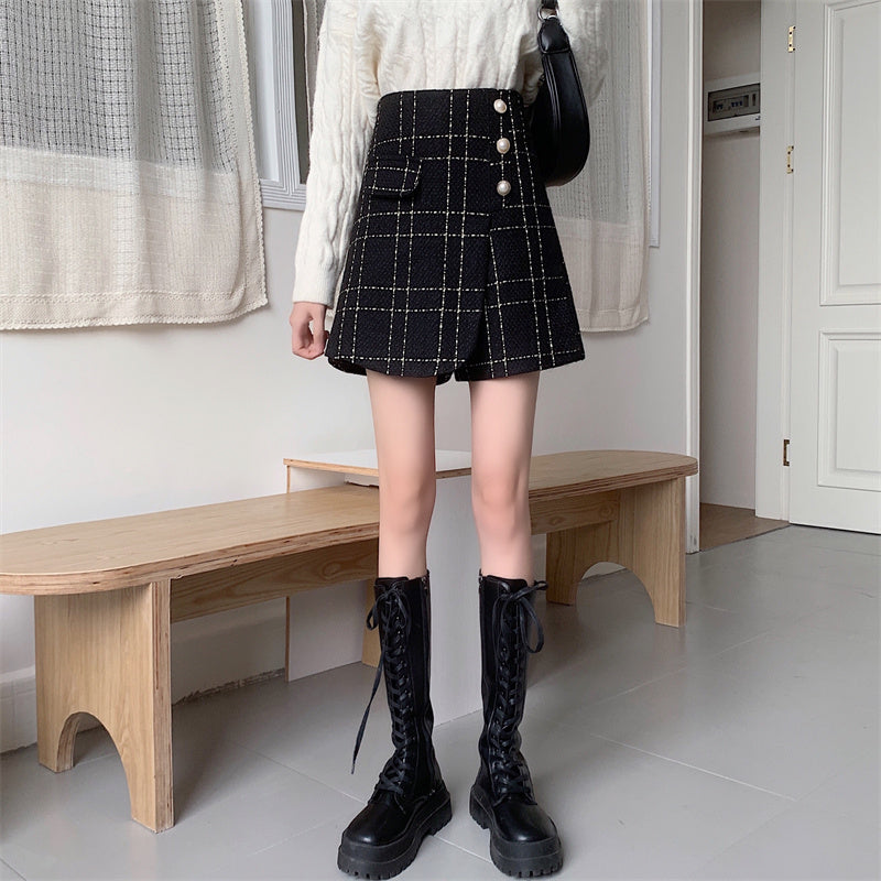 Amie Checkered Gold Button Skort