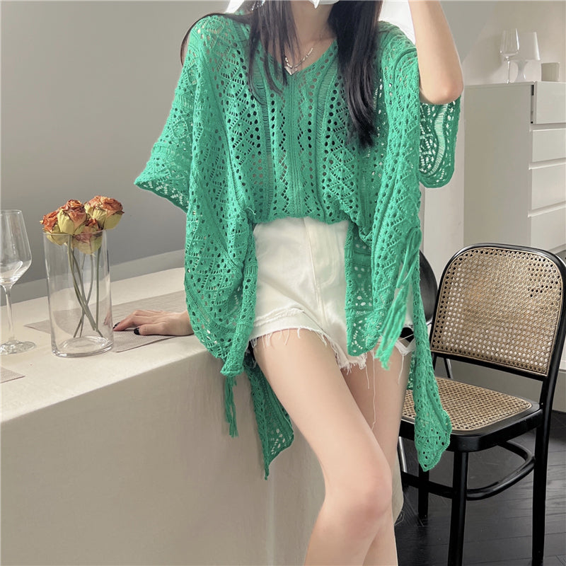 Sage Hollow Lace Up Batwing Top