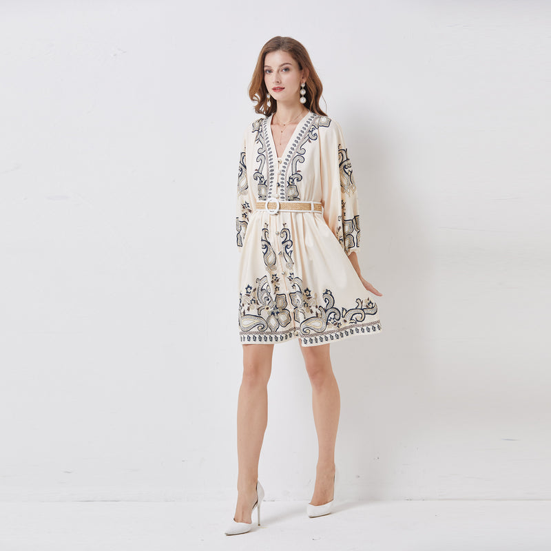 Mya Bohemian Lantern Sleeve Dress with Belt